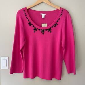 Laura Ashley 3/4 Sleeve Shirt Pink Gemstones Size Large NWT